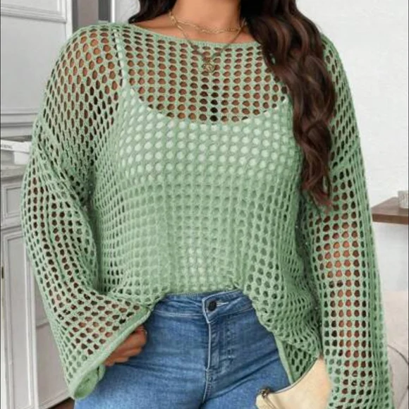 Light Sage Crochet Cover-Up - Picture 3 of 9